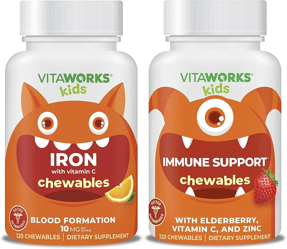 Kids Iron Vitamin C Elderberry Zinc Chewables Bundle J859