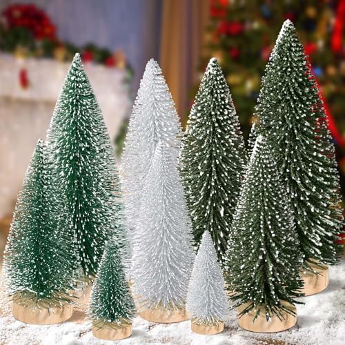 9pcs Mini Artificial Christmas Tree with Wooden Bases Q61700
