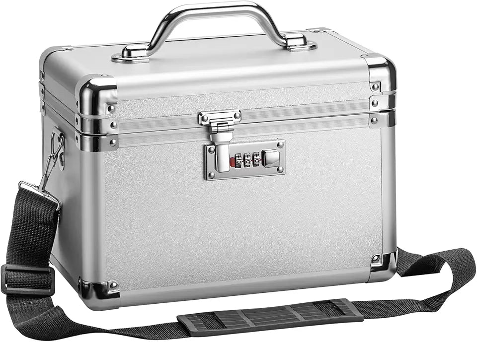 Medicine Lock Box, Lockable Storage Box with Combination Lock, Medium 11.2x7.4x6.8 Inch Silver X7303