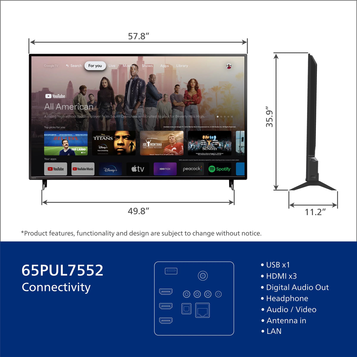 65 Class 4K Ultra HD Google Smart LED Television R485677