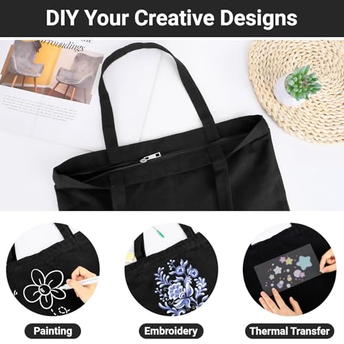 6 Packs Canvas Tote Bag with Zipper X903