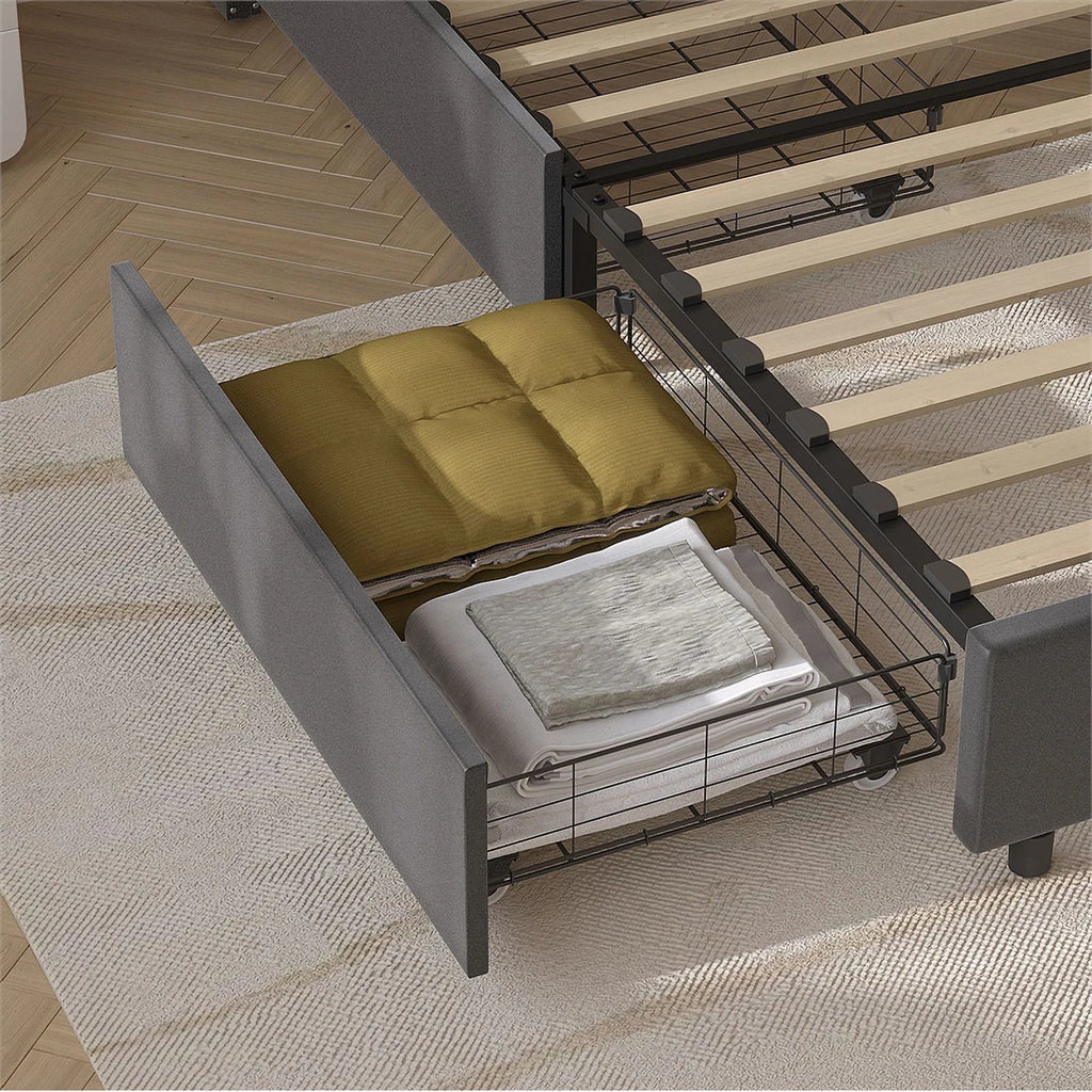 Gray Velvet 4-Drawer Full Size Platform Bed F264415