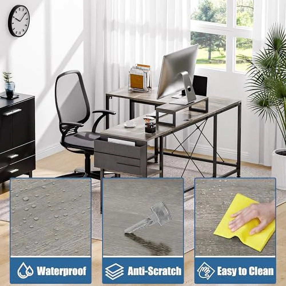 L Shaped Reversible Corner Computer Desk with Shelves F205