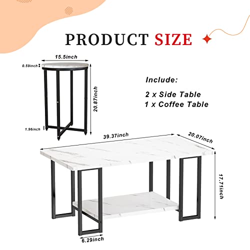 Faux Marble Coffee Table Set of 3 with Metal Frame T530