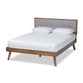 Light Grey Fabric Upholstered Walnut Brown Wood Queen Size Platform Bed G3029