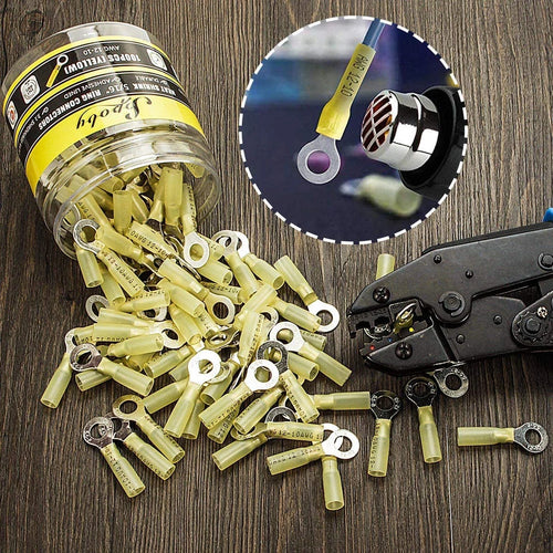 100PCS Heat Shrink Crimp Ring Connectors 5/16" Yellow 12-10 AWG N4279