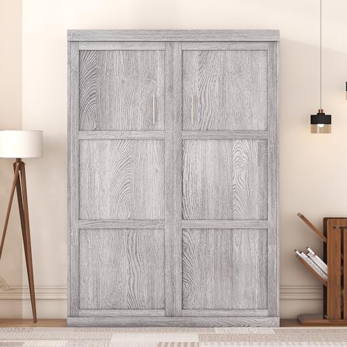 Full Size Grey Murphy Bed with Side Cabinet Storage T197183