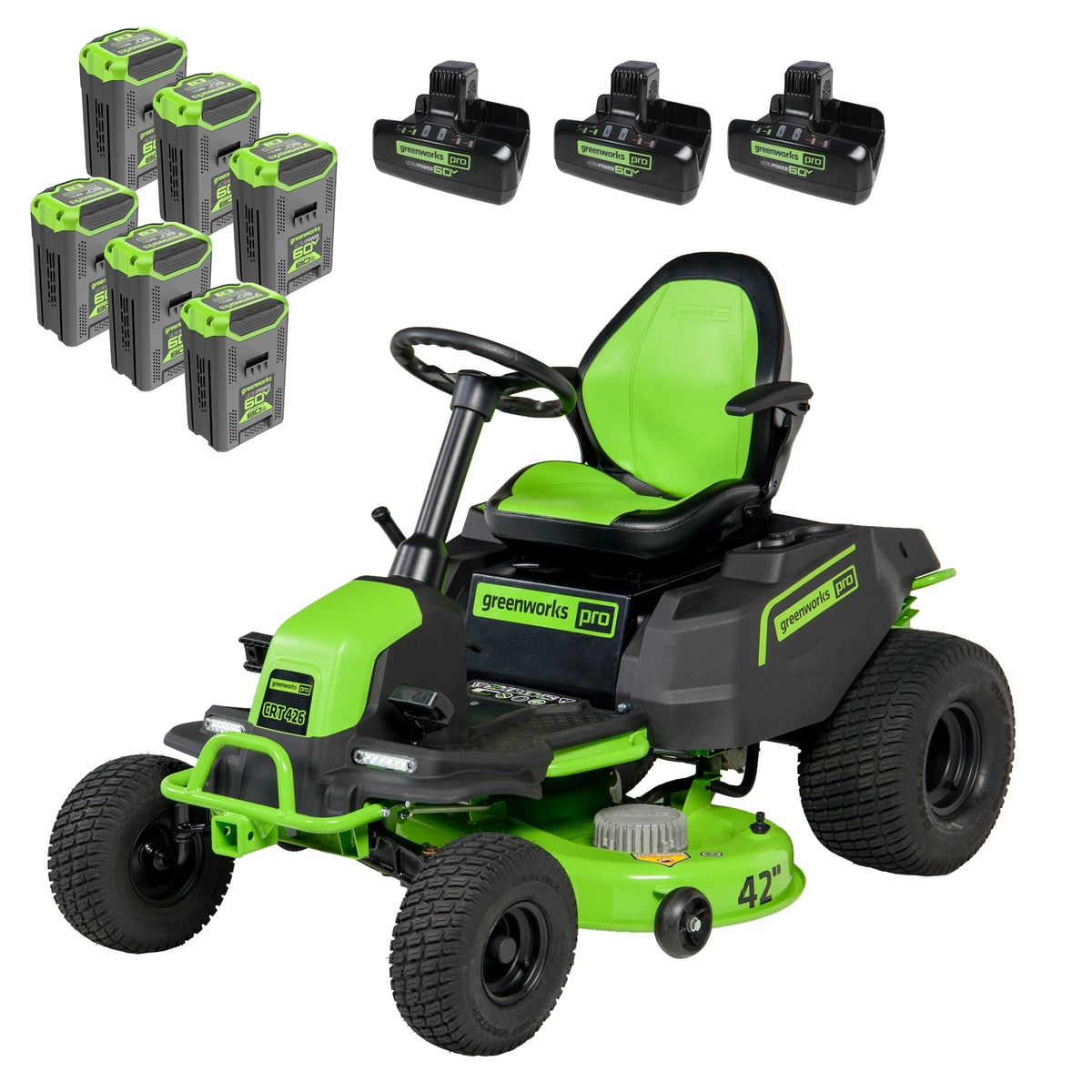 60V 42 Cordless Battery Riding Lawn Mower with 8.0Ah Batteries D77512
