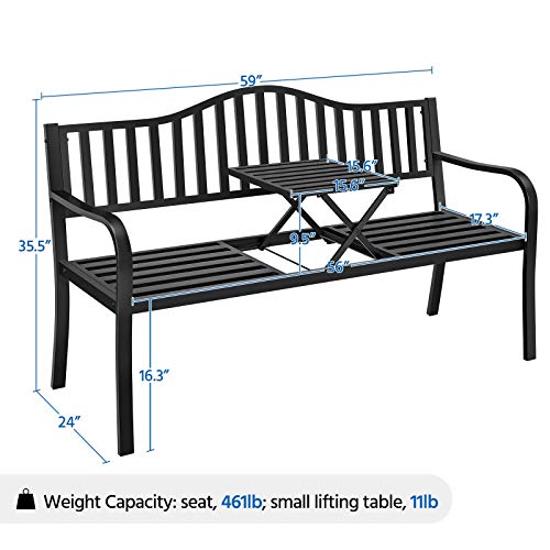 Black Metal Outdoor Bench with Pullout Table G434