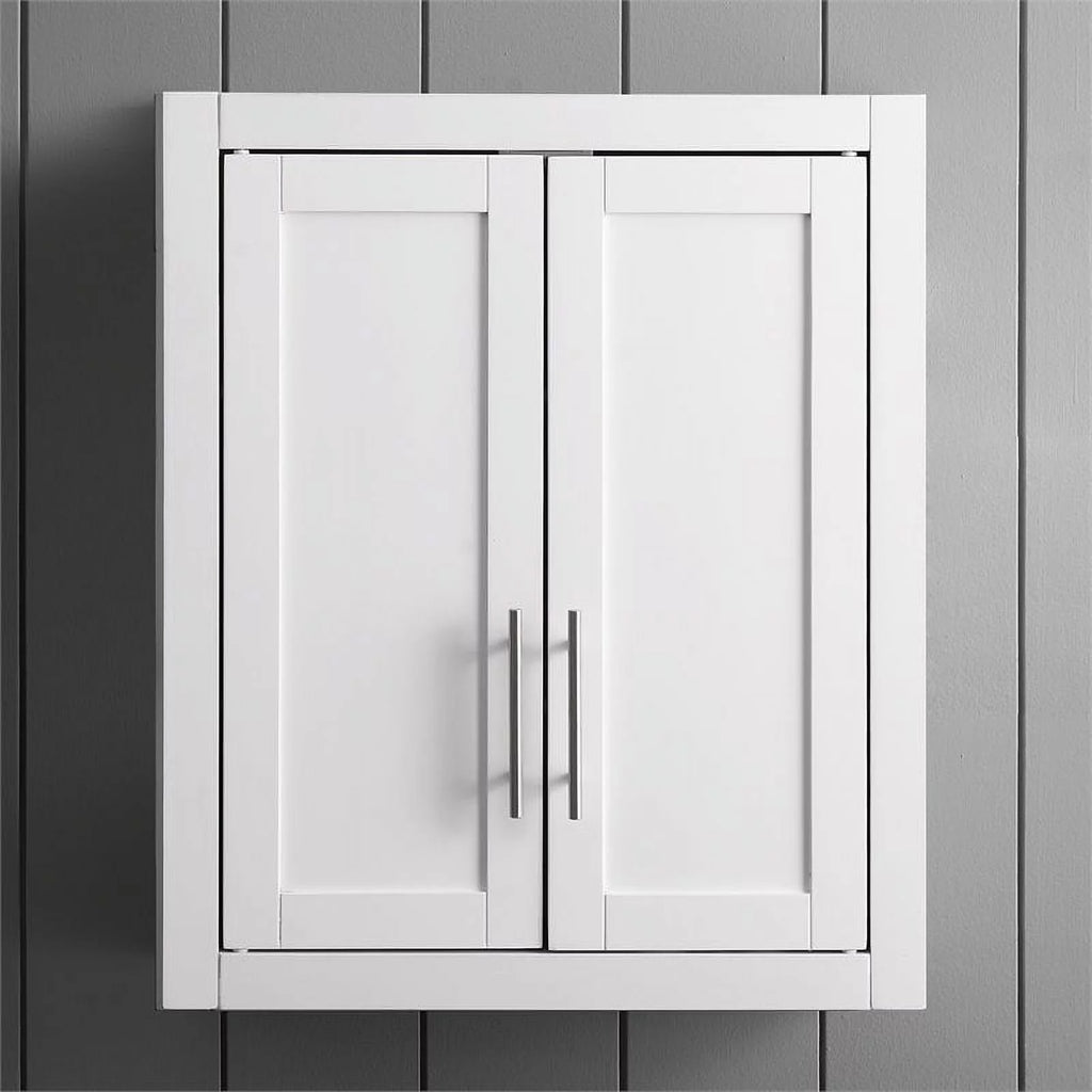 White Wood Wall Cabinet with Doors and Shelves U4103
