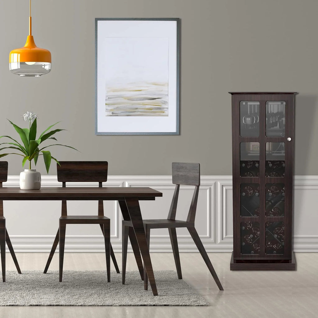 Espresso Wood Wine Cabinet with Tempered Glass Door I31326