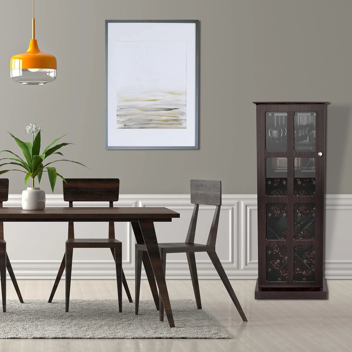 Espresso Wood Wine Cabinet with Tempered Glass Door I31326