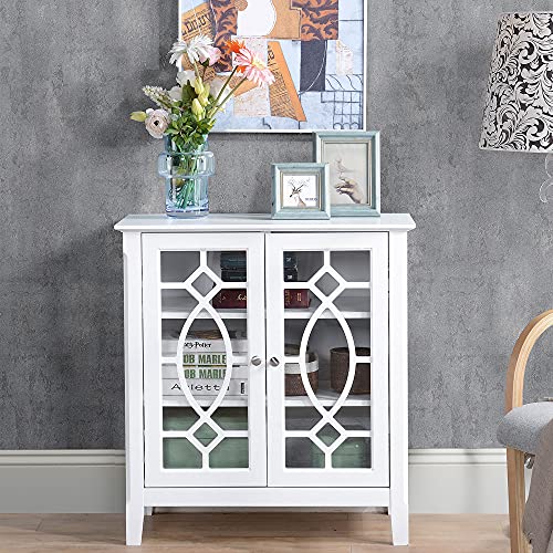 White Glass Door Sideboard Buffet Cabinet with Adjustable Shelves J631