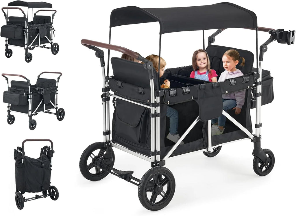 4 Kids Foldable Stroller Wagon with Canopy T2186