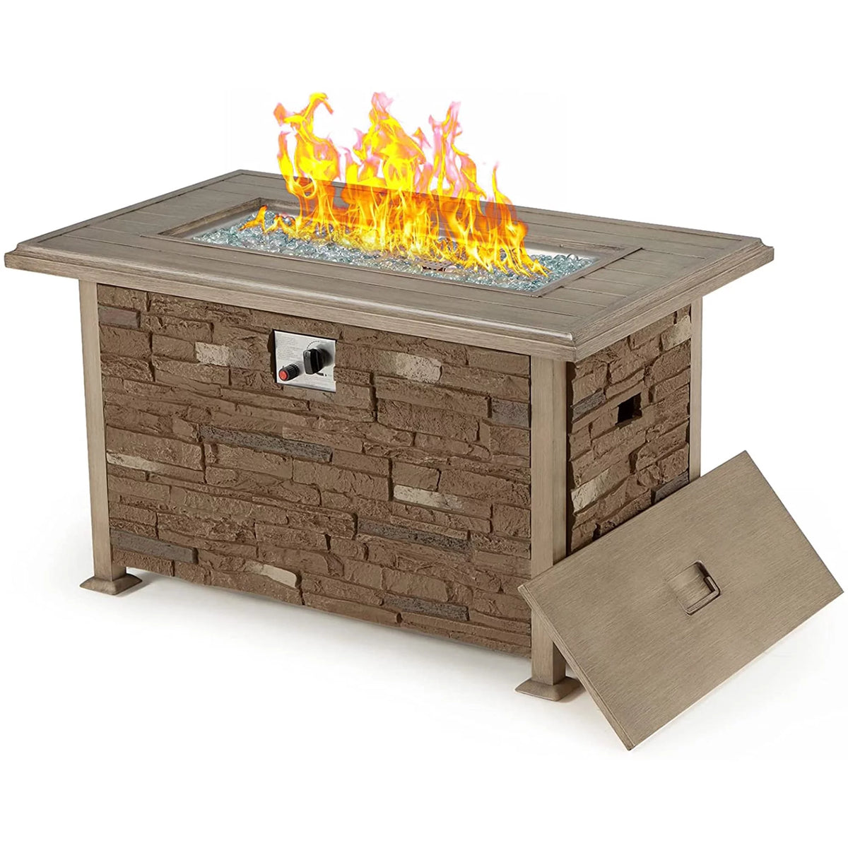 44 inch Aluminum Propane Fire Pit Table with Glass Rock P662626
