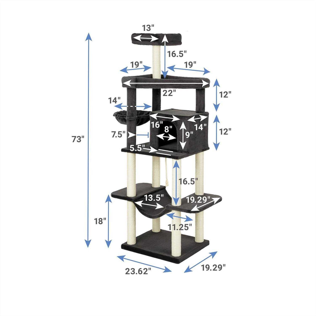 73-in Cat Tree with Hammock Condo and Bed Z6246