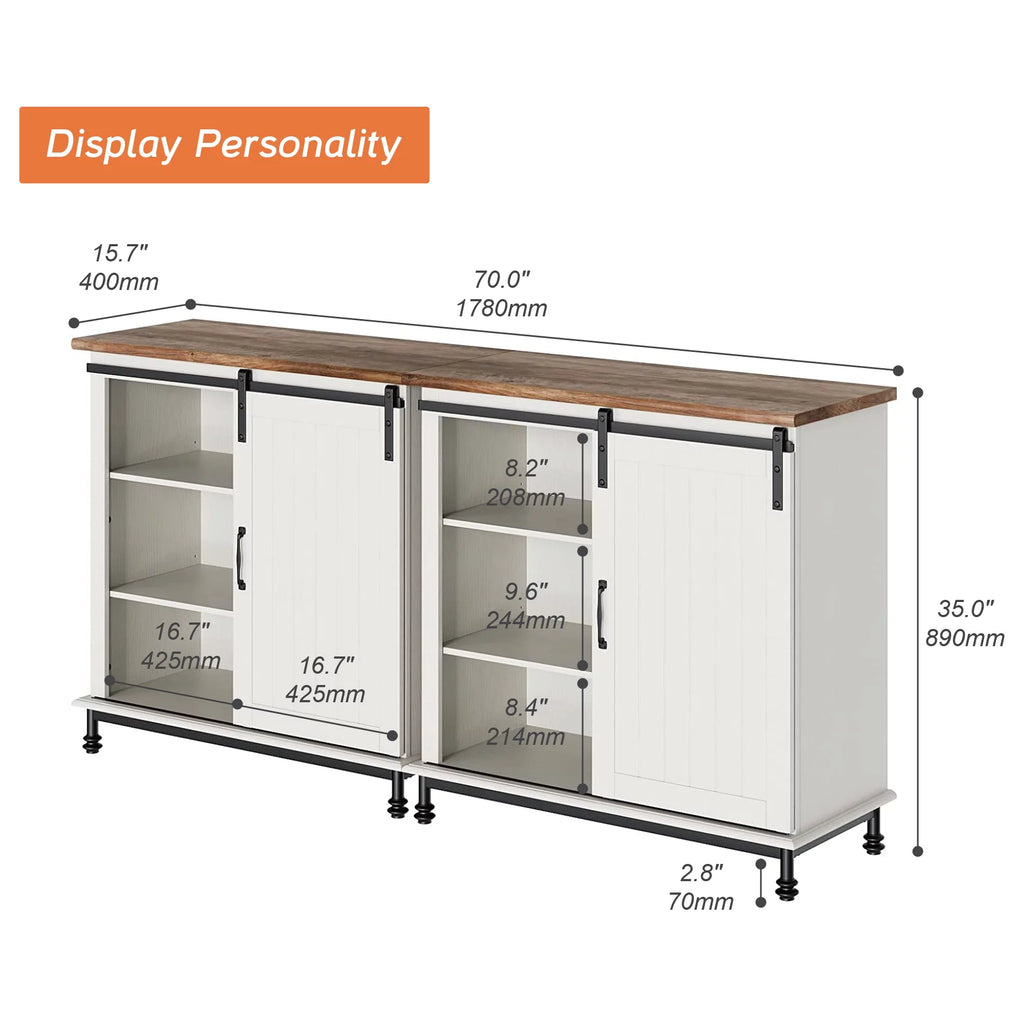 70" Farmhouse TV Stand with Sliding Barn Door C9599