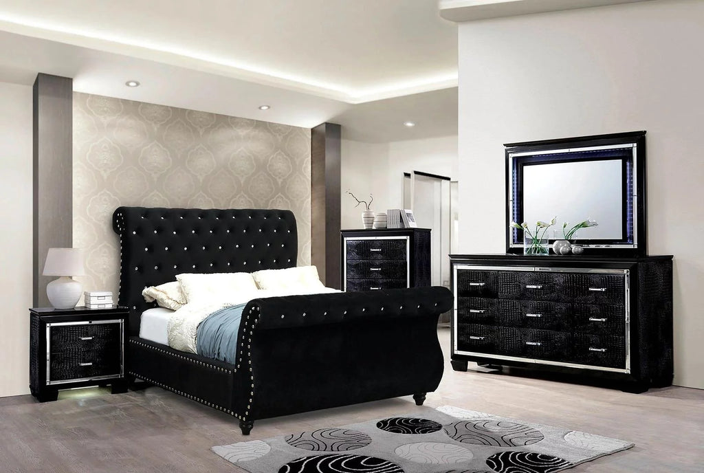 Black Solid Wood Queen Bedroom Set 6pcs Q941