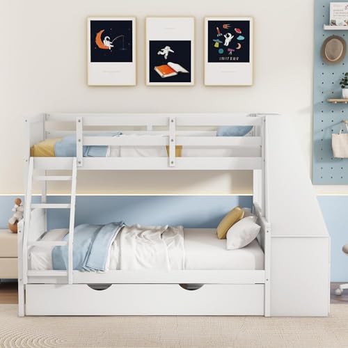 Twin Over Full Wooden Bunk Bed with Desk and Trundle H46358