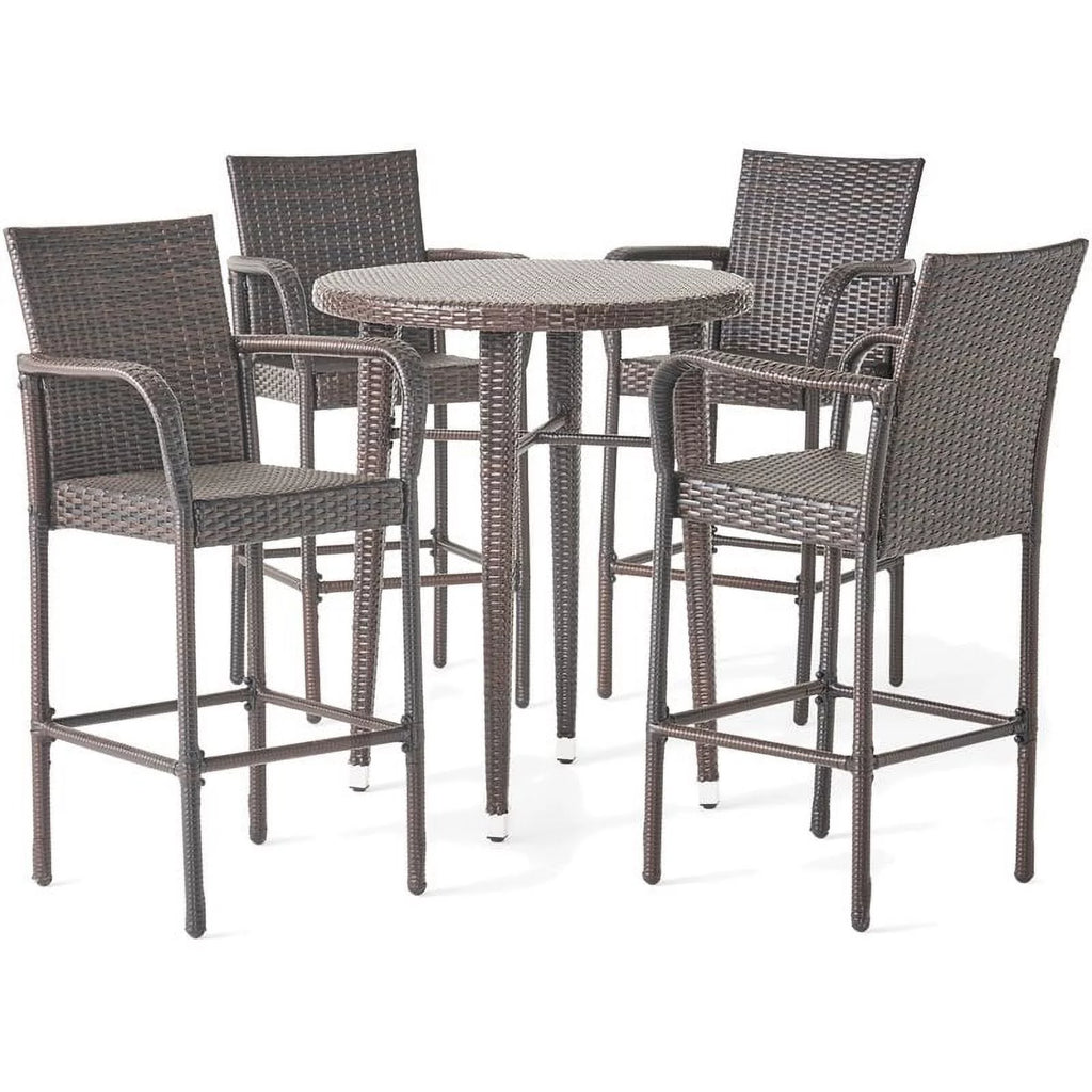 5 Pc Multi Brown Wicker Round Bar Table Set K149322