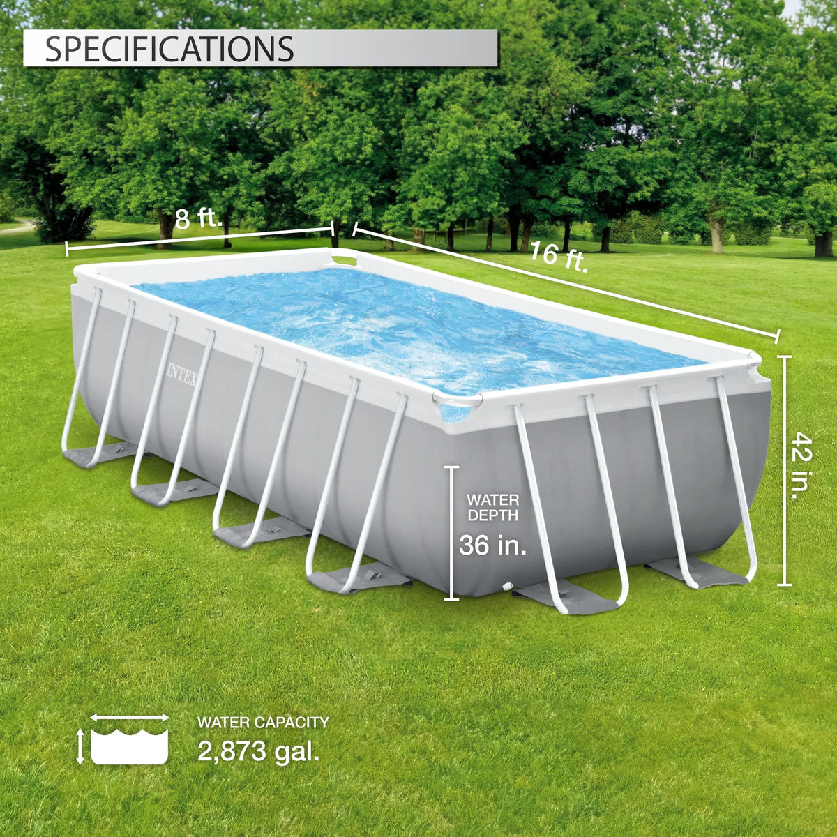 16Ft x 8Ft x 42In Rectangular Pool Set P3149