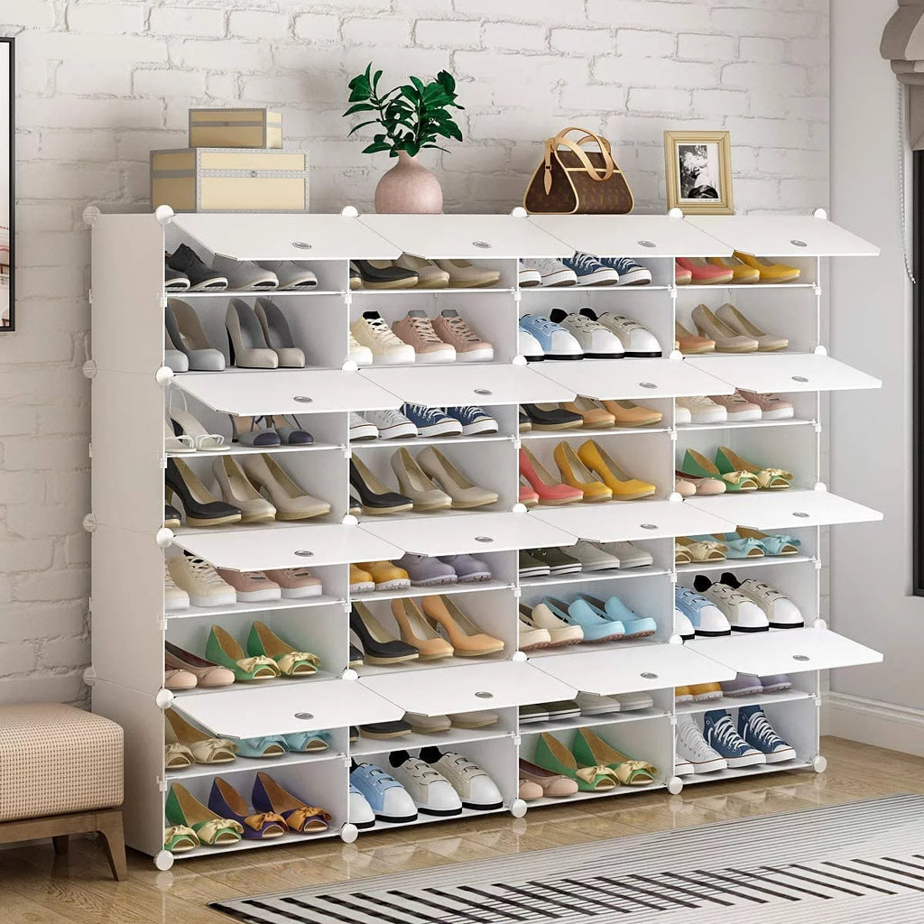 32-Cube 64-Pair 8-Tier White Shoe Storage Cabinet J882719