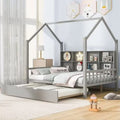 White Full Size Wood House Bed with Trundle and Shelves J853
