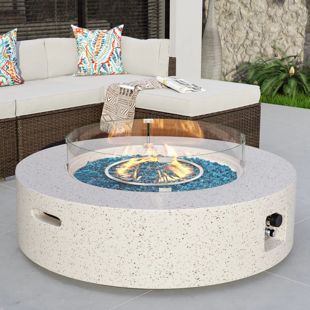40.5-inch Round Propane Fire Pit Coffee Table with Wind Guard and Rain Cover B4694