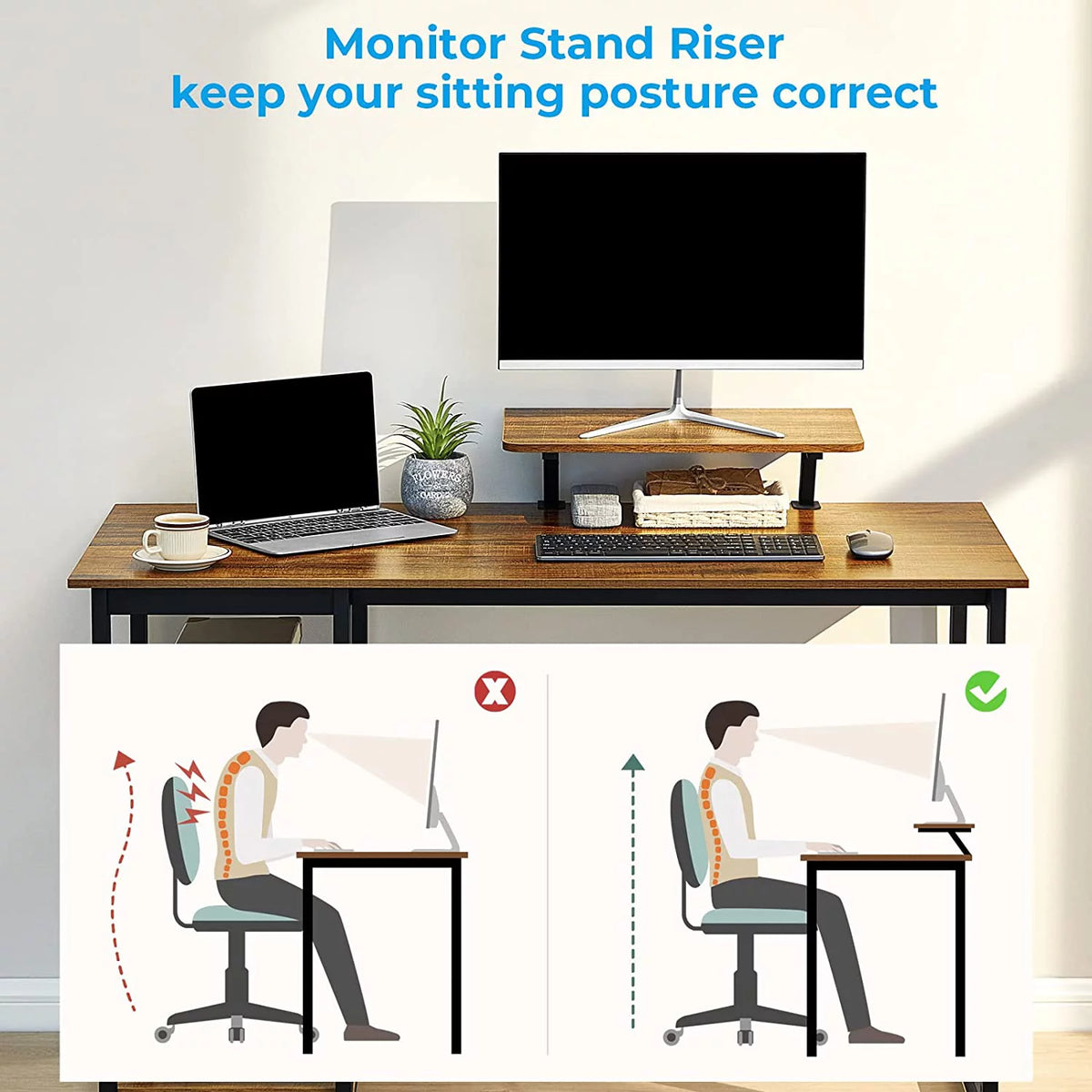 39 inch Computer Desk with Monitor Stand and Reversible Storage Shelve G18625