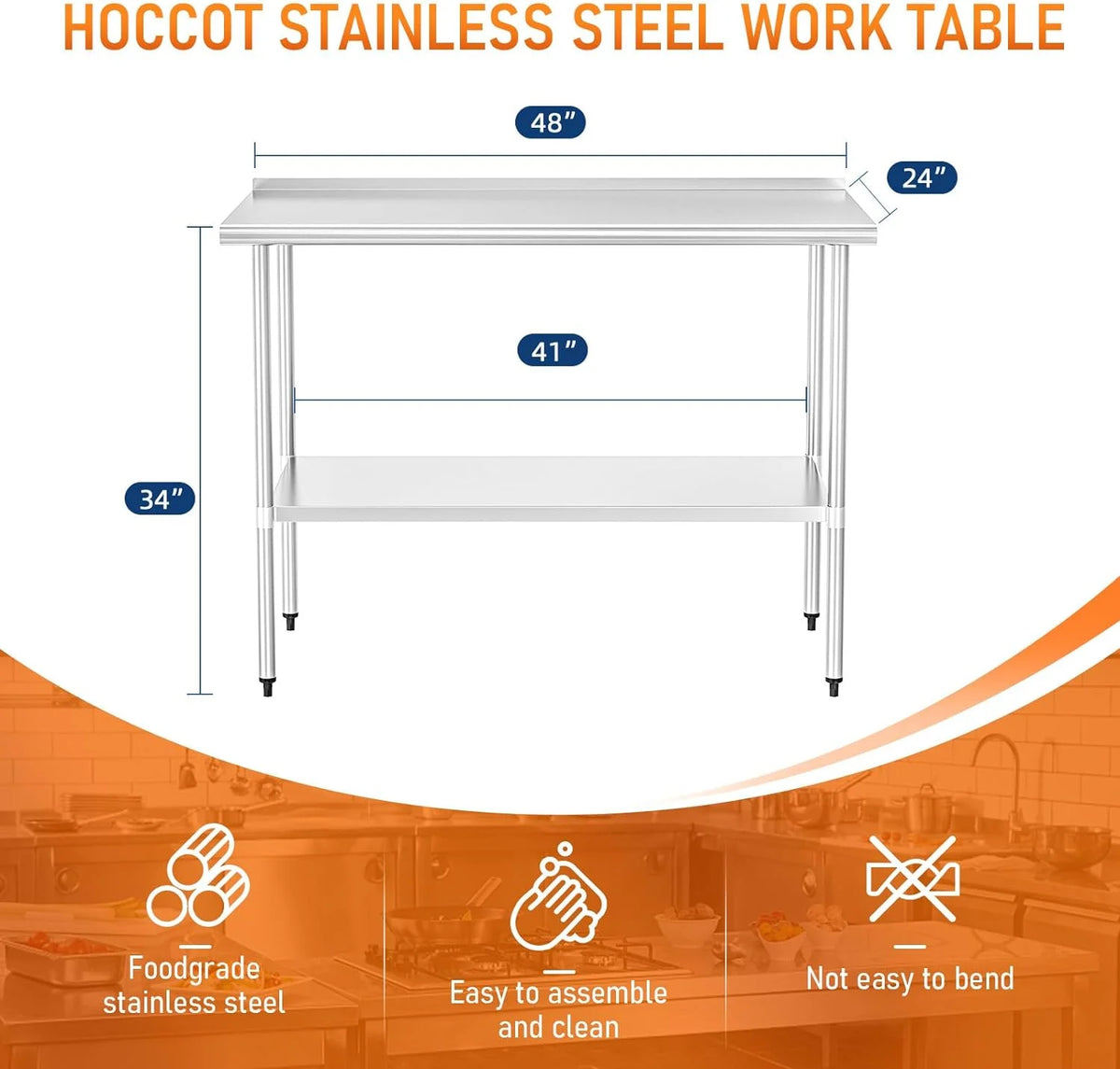 Stainless Steel Table with Adjustable Shelf and Backsplash E208