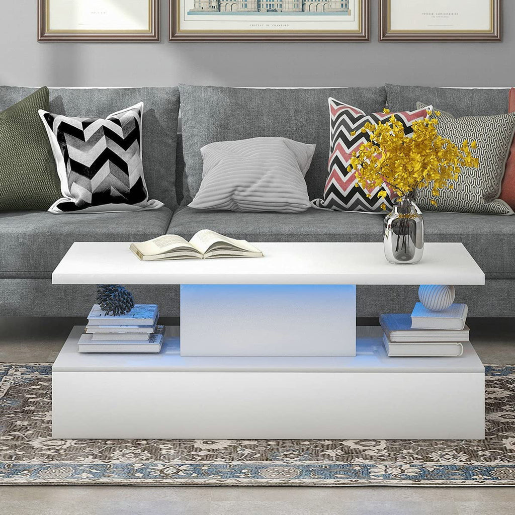 White 47 In Coffee Table with LED Light and Control L9559