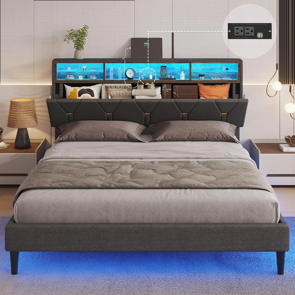 Queen Size Dark Grey Upholstered Platform Bed Frame B6497