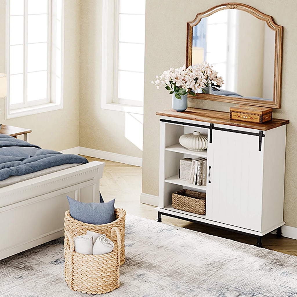 70" Farmhouse TV Stand with Sliding Barn Door C9599