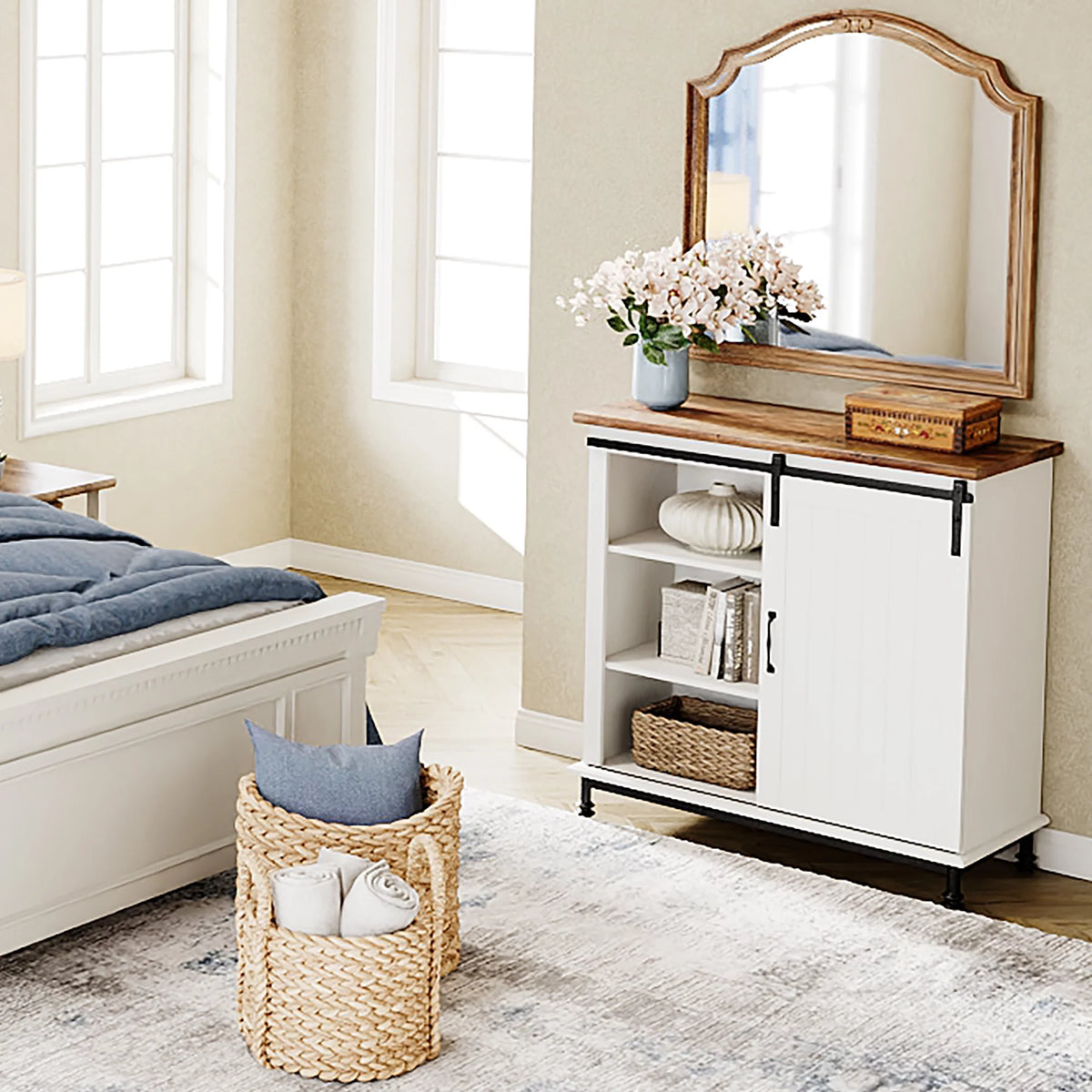 70" Farmhouse TV Stand with Sliding Barn Door C9599