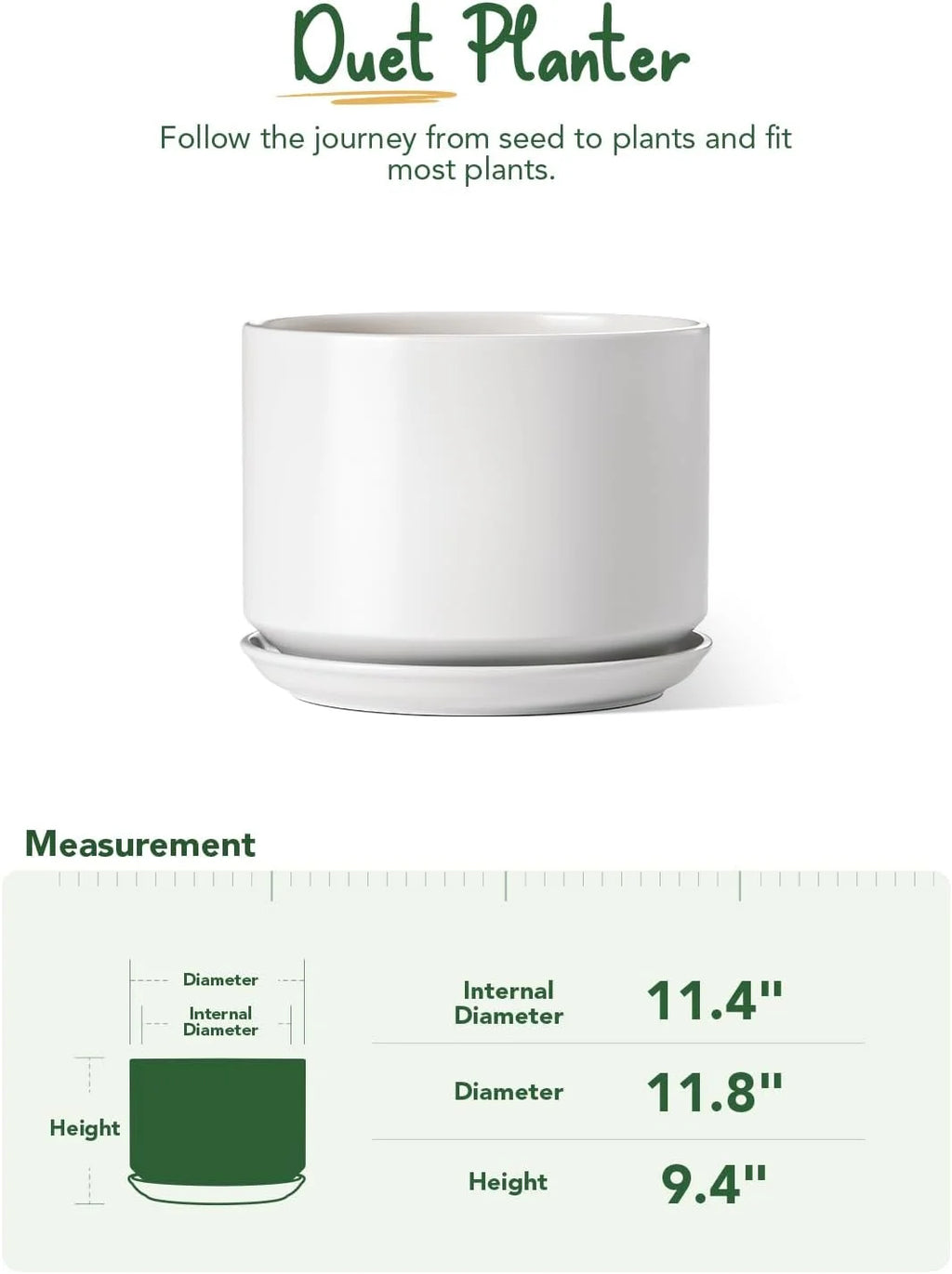 Ceramic Plant Pot with Drainage Holes and Saucer A595002