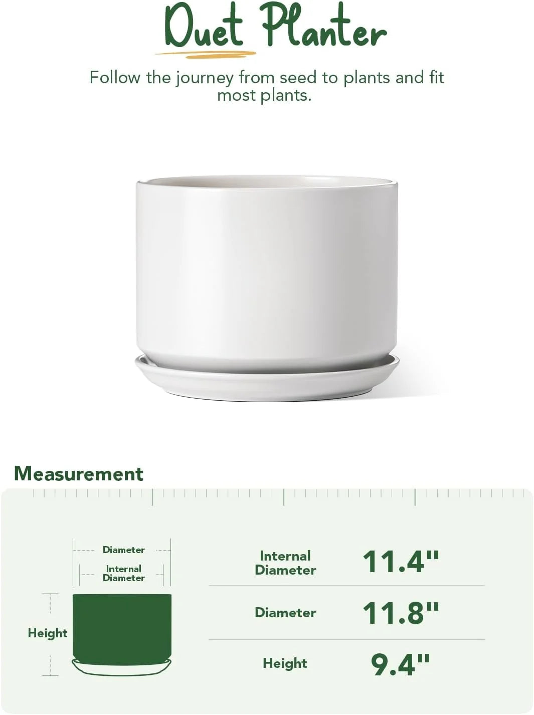 Ceramic Plant Pot with Drainage Holes and Saucer A595002