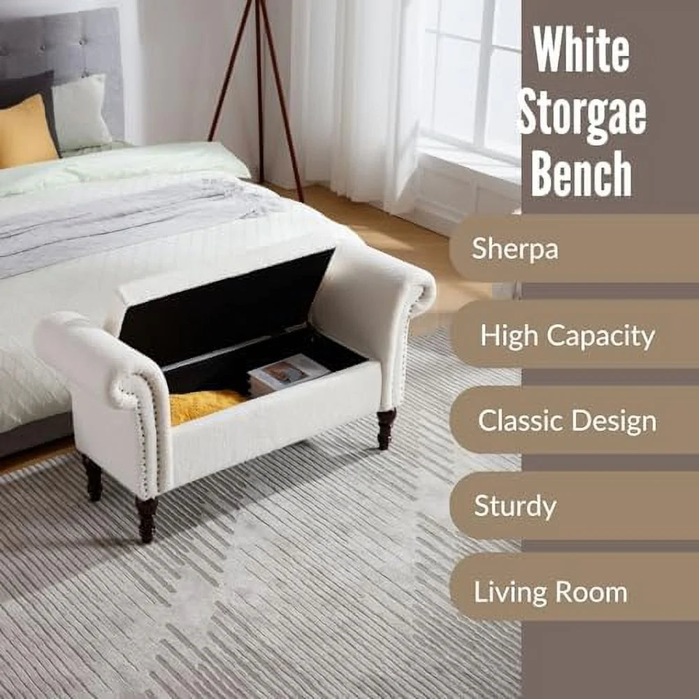 51" Upholstered Sherpa Bench with Wood Legs B67014