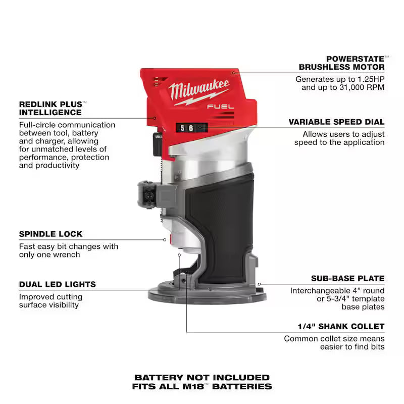 18V Brushless Cordless Compact Router with Battery and Charger V93257
