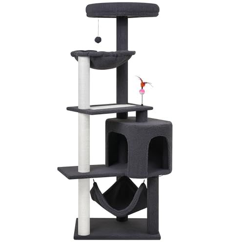 Grey Cat Tree with Cat Condo and Hammock Z710269