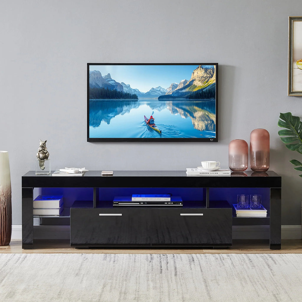 White High Gloss TV Stand with LED Lights and Storage Shelves T1721