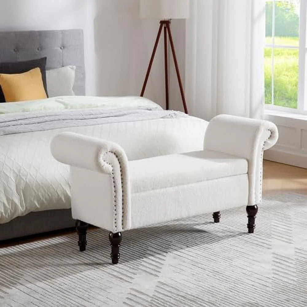 51" Upholstered Sherpa Bench with Wood Legs B67014