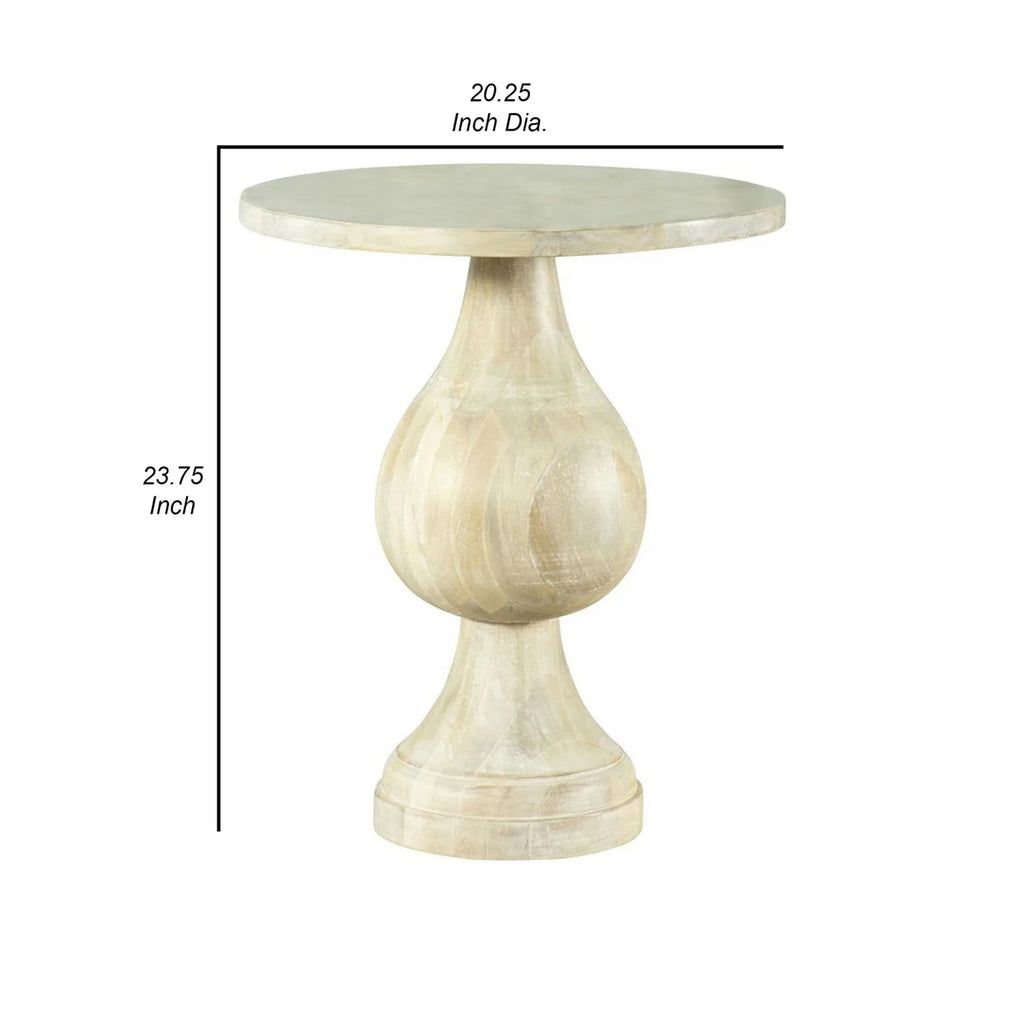 24 Inch Round Pedestal Accent Table Oak White Wood I64680
