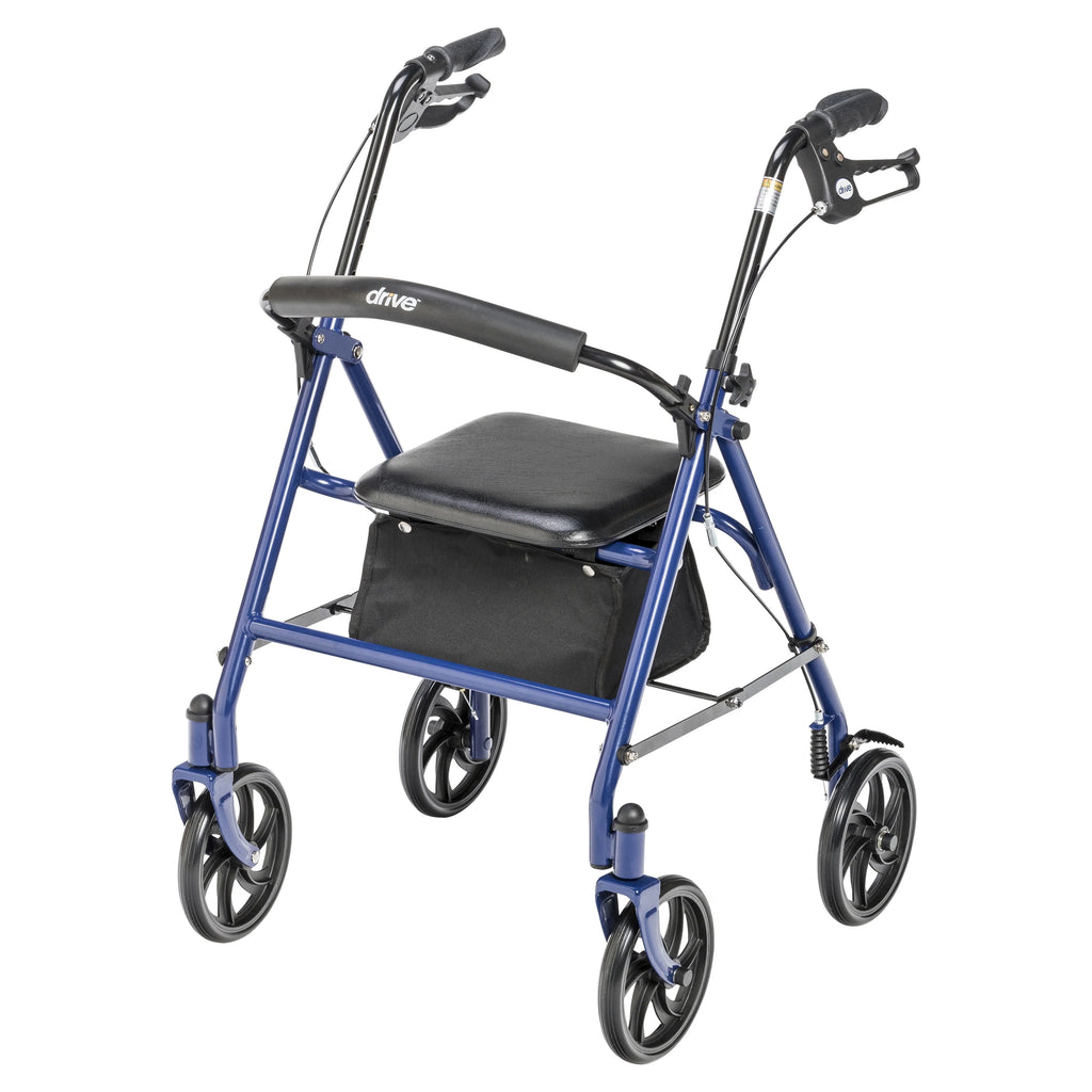 Blue Four Wheel Rollator Rolling Walker with Fold Up Removable Back Support V281937