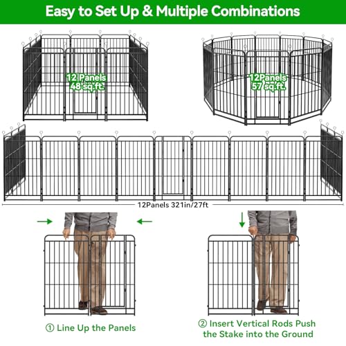 Heavy Duty 12 Panels Dog Playpen 47" Height Snowy Black I1367
