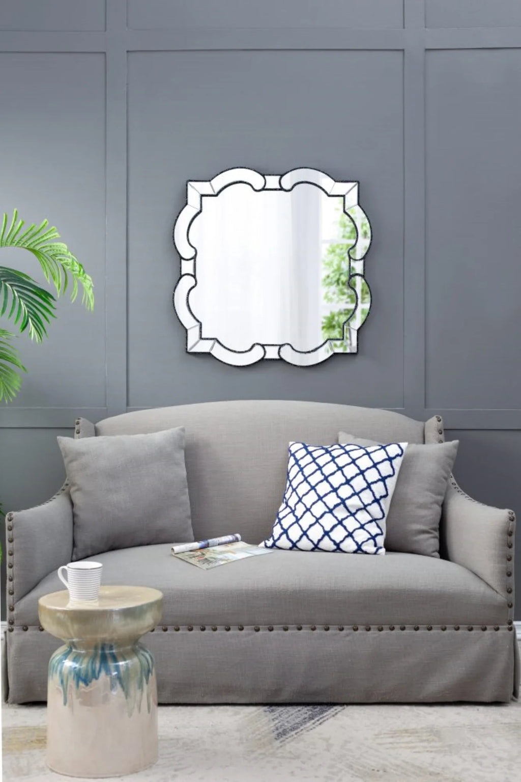 Scalloped Design Wall Mirror 2.5' Clear and Black V469286