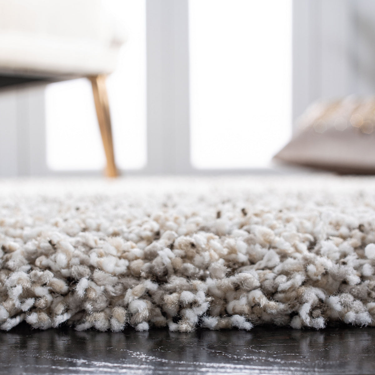 Ivory Grey Striped Shag Area Rug 10' x 14' T356969