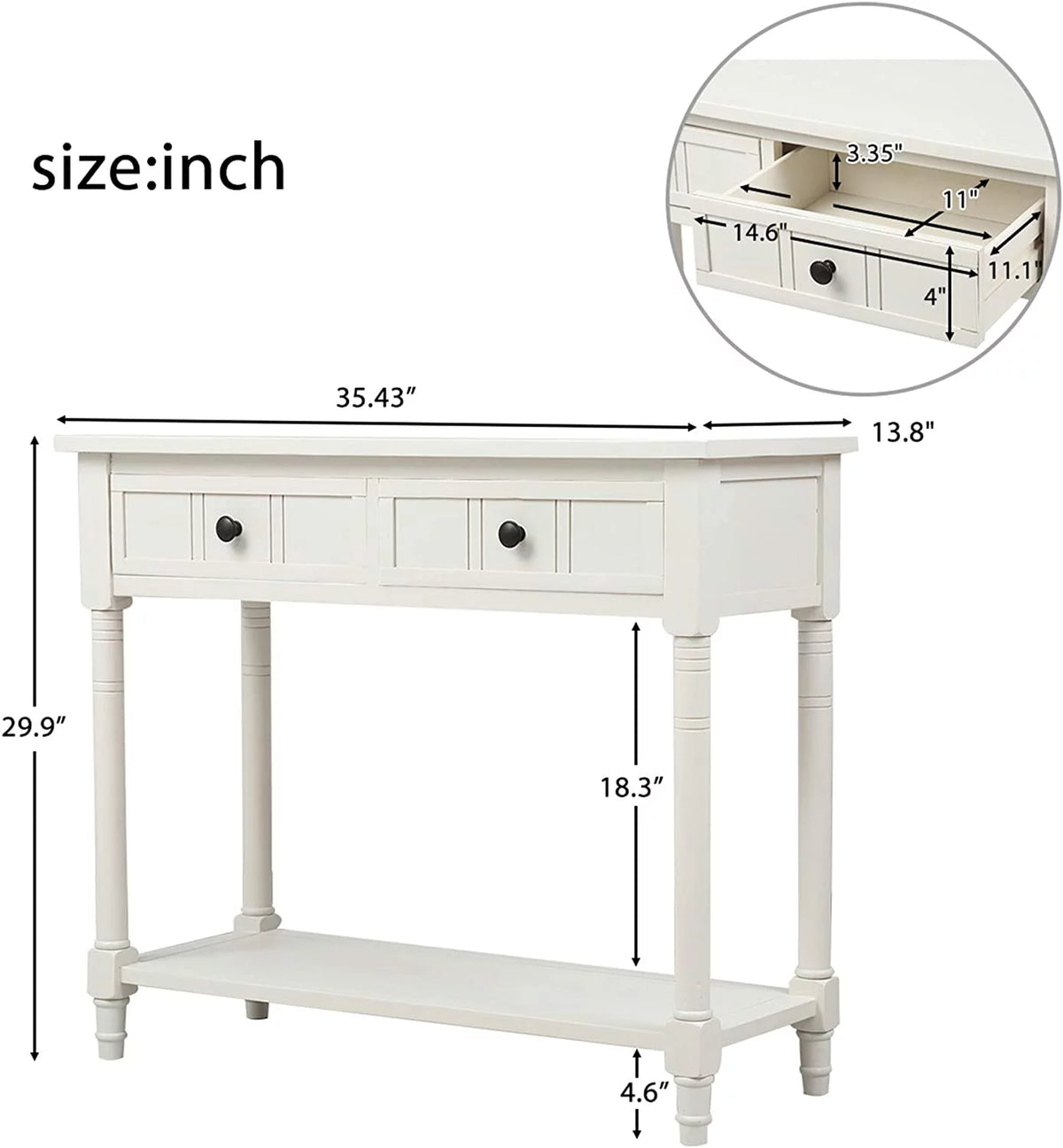 White Wooden Console Table with 2 Drawers F9053