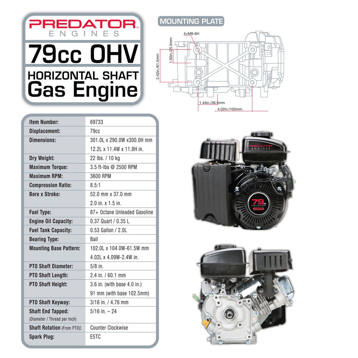 79cc OHV Horizontal-Shaft Gas Engine P663
