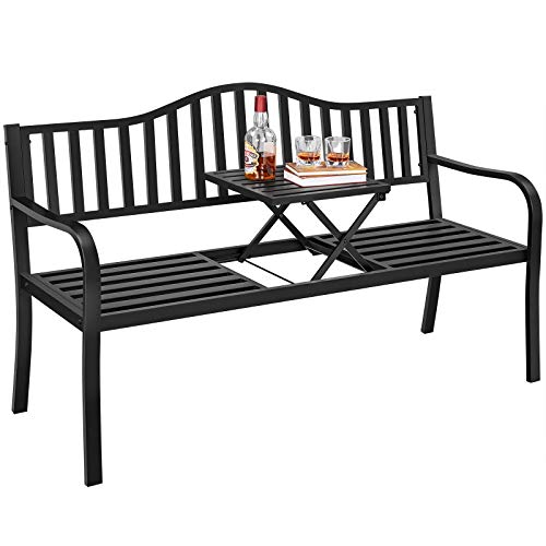 Black Metal Outdoor Bench with Pullout Table G434