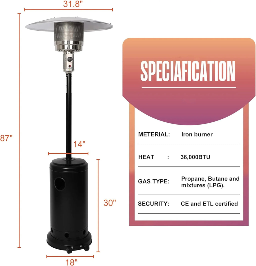Propane 36000 BTU Outdoor Patio Heater with Wheels C39327